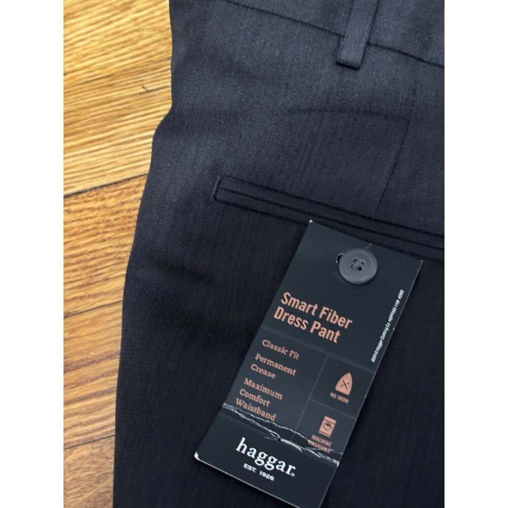 Haggar Mens Smart Fiber Dress Pants Sz 42x29 Gray Classic Fit Comfort Waist NWT - Picture 4 of 6